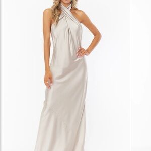 Elegant Cream Halter Maxi Dress